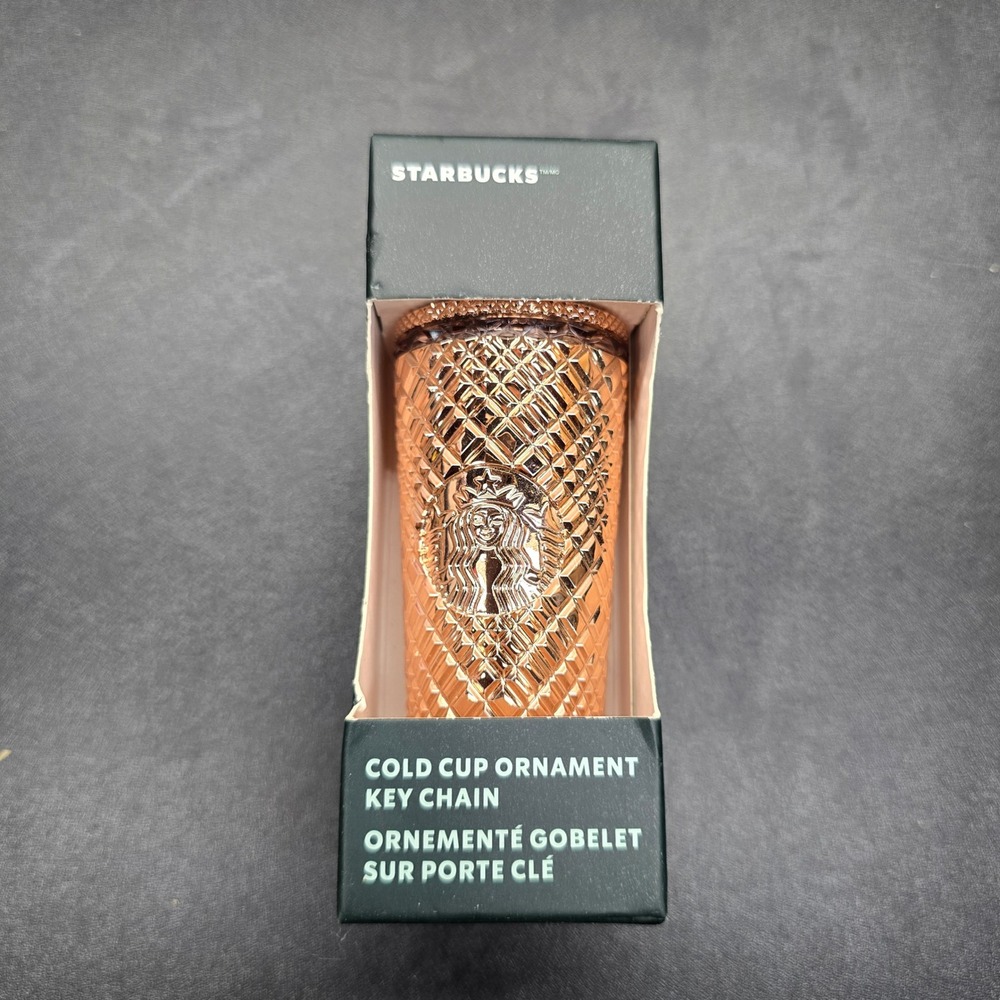 Starbucks 2023 Holiday Rose Gold Studded Cold Cup Ornament Key Chain New In Box